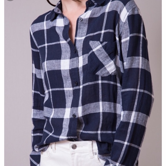 Rails Tops - Rails Charli Navy white linen plaid button down